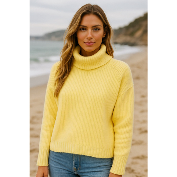 Philosophy Sweaters - Philosophy Turtleneck Pullover Sweater Yellow Cozy Buttery Soft Pastel Preppy
